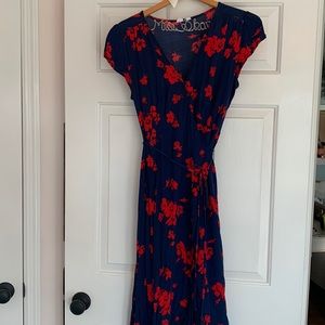 GAP Blue Red Floral Wrap Midi Dress